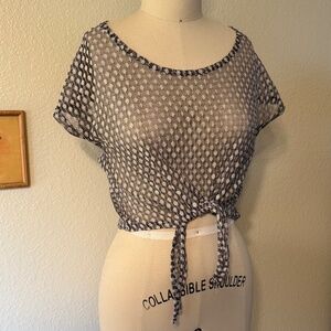 Sheer Cropped Tie Blouse Tee Shirt Size Small